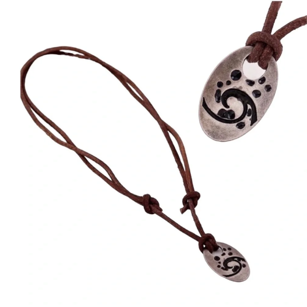 Ocean Wave Pendant Adjustable Length Leather Necklace Brand New